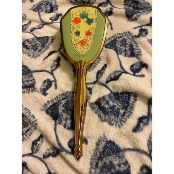 unbranded Other - Vintage Gold Tone Vanity Hair Brush w/ Floral Design on back